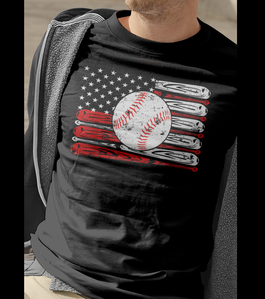 Vintage Baseball Stitch American Flag T-Shirt