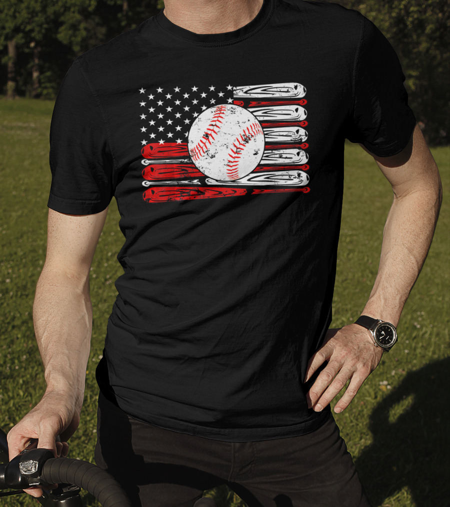 Vintage Baseball Stitch American Flag T-Shirt