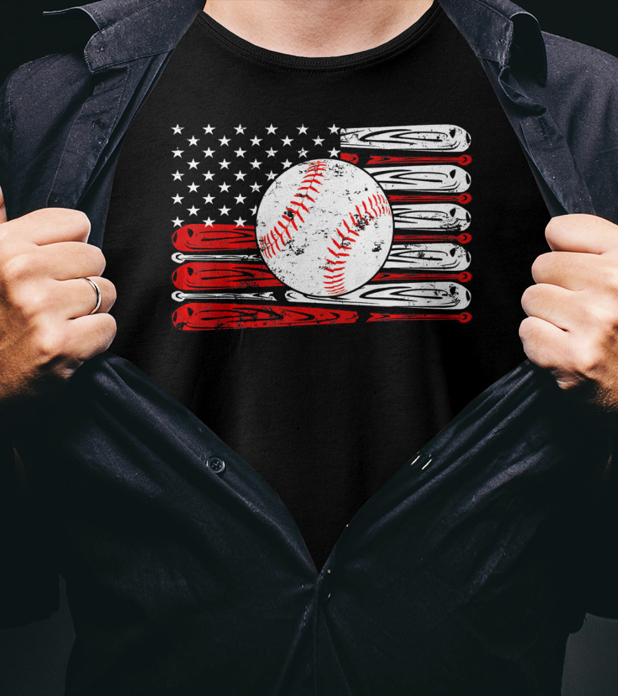 Vintage Baseball Stitch American Flag T-Shirt