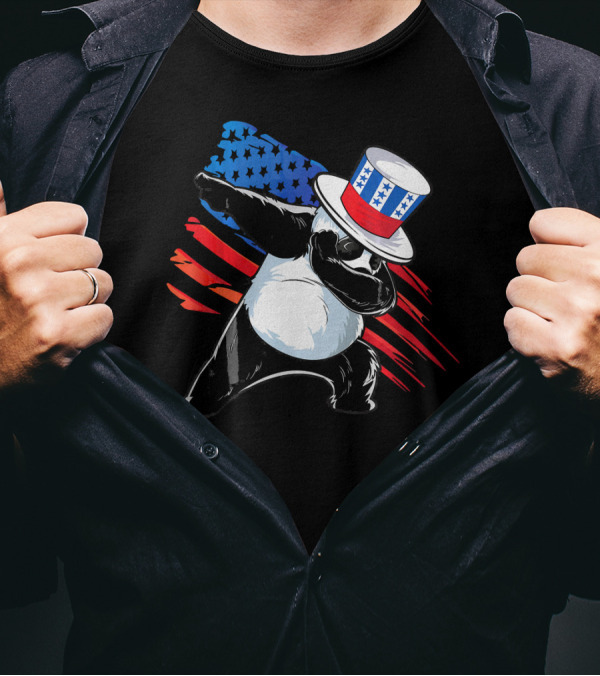 Patriotic 4th Of July Dabbing Panda With Stars And Stripes Hat T-Shirt