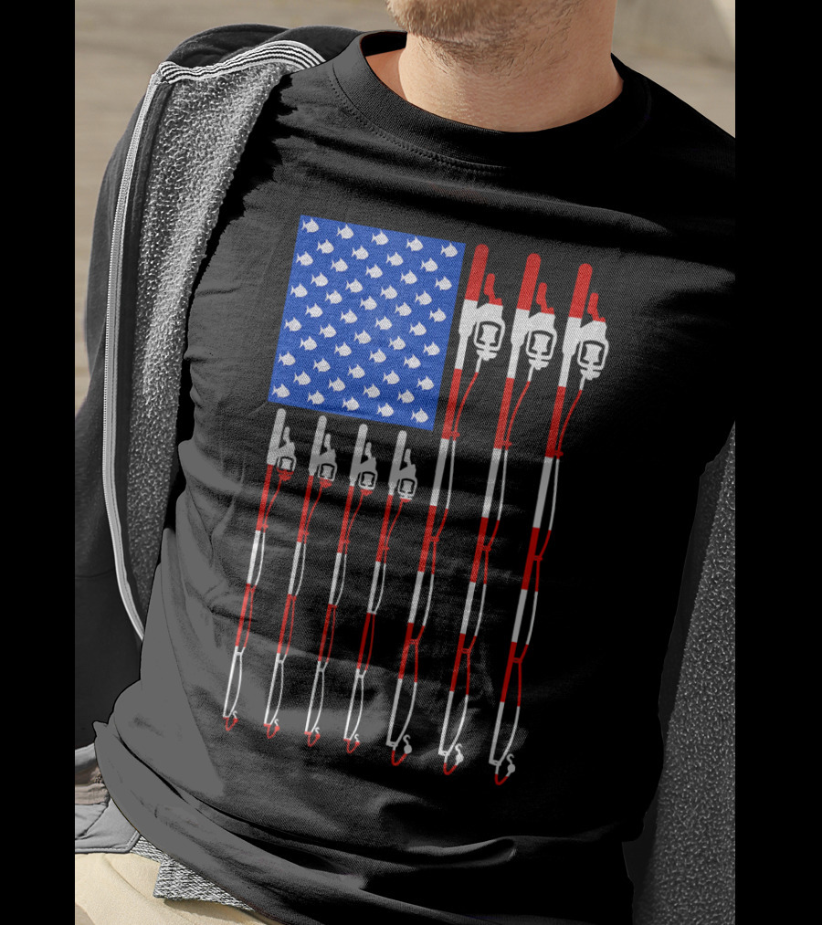 Patriotic Fishing Rod Flag Design American USA T-Shirt
