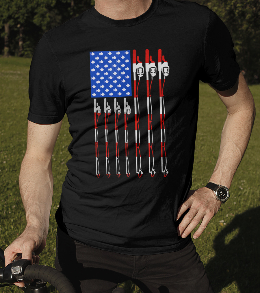 Patriotic Fishing Rod Flag Design American USA T-Shirt
