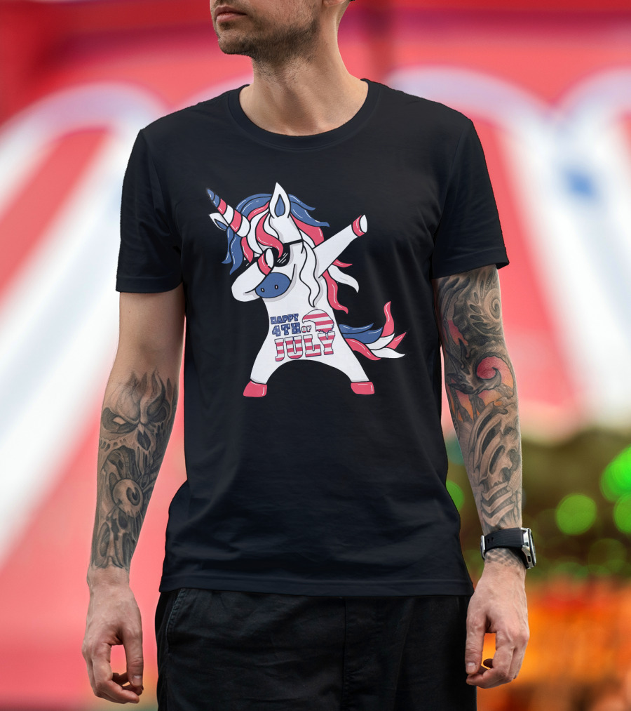Dabbing Unicorn Happy 4th of July T-Shirt