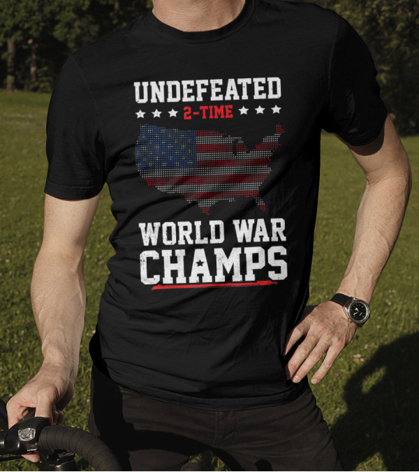 Undefeated 2-Time World War Champs American Flag USA Map Stars T-Shirt