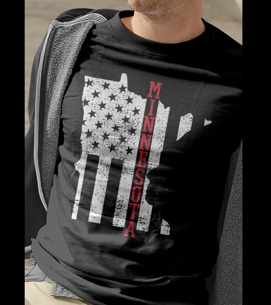 Minnesota USA Flag Vintage Retro America State Map T-Shirt