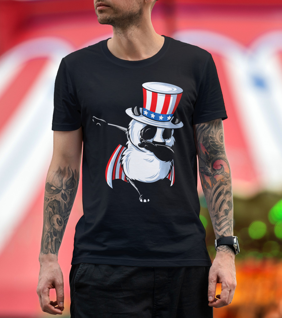 Uncle Sam Panda Dab Dance in Patriotic Hat and Cape T-Shirt