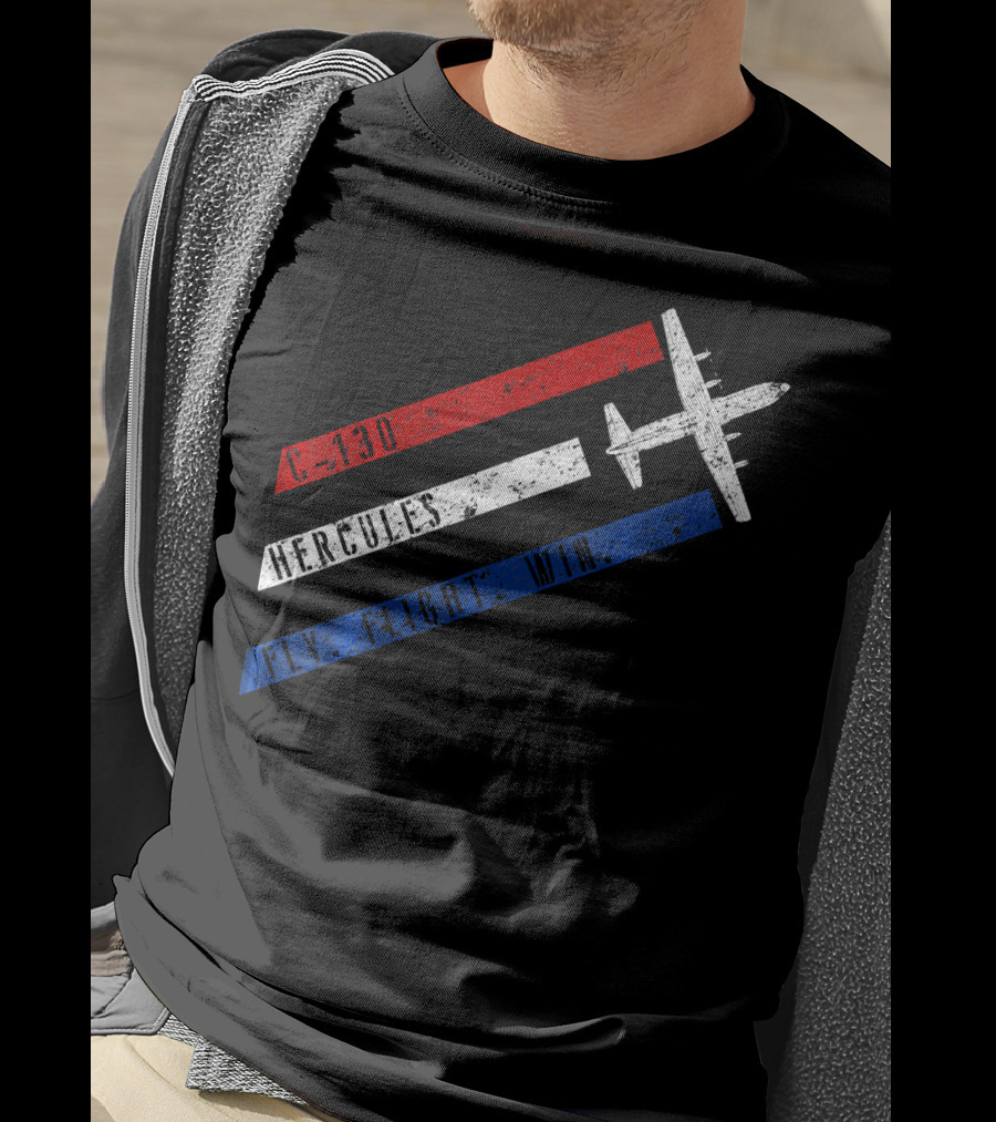 C 130 Hercules Fly Fight Win Red White Blue Stripes Airplane T-Shirt