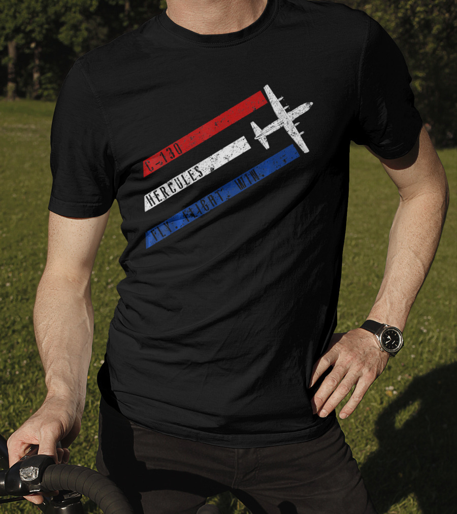 C 130 Hercules Fly Fight Win Red White Blue Stripes Airplane T-Shirt