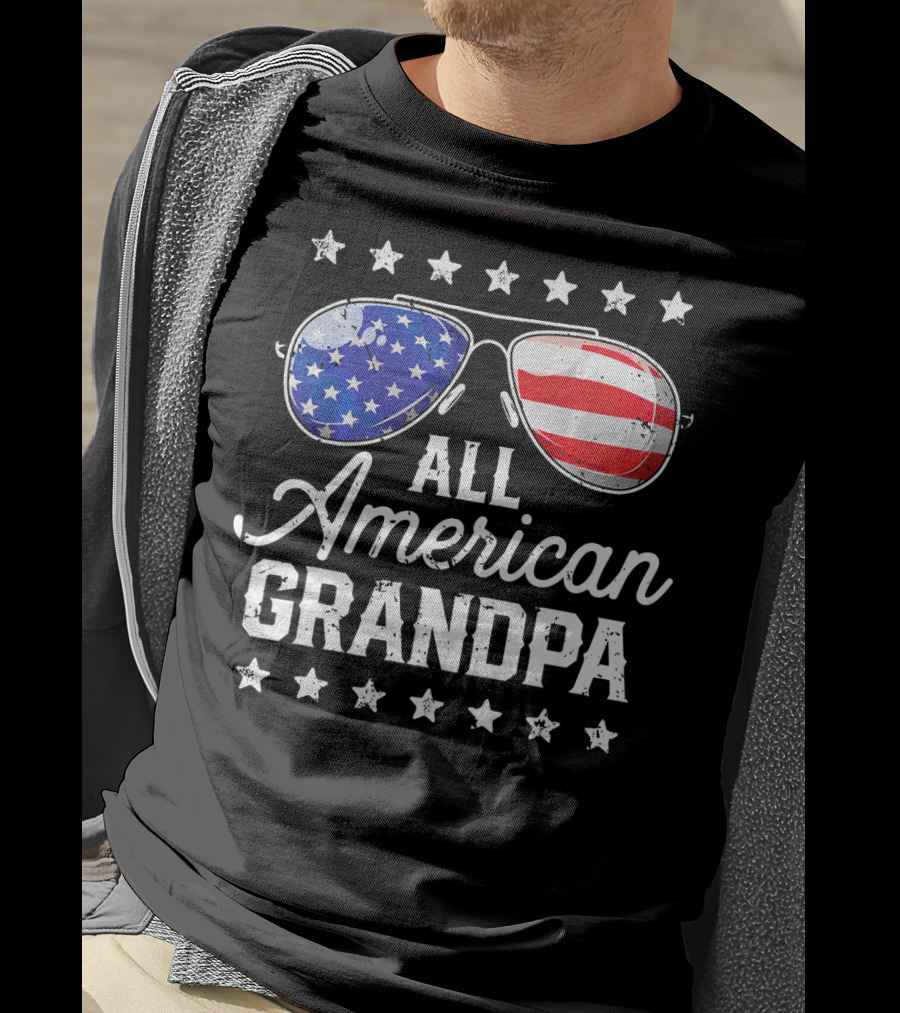 All American Grandpa Stars And Stripes Sunglasses Patriotic T-Shirt