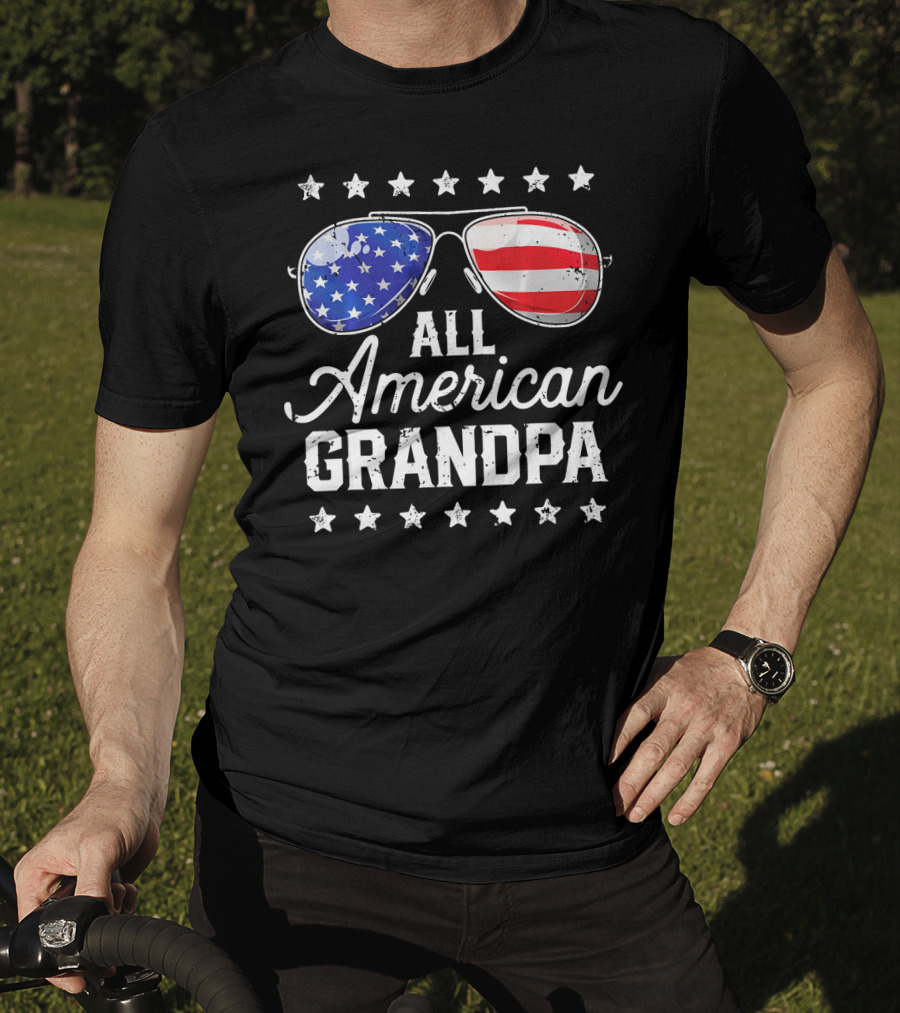 All American Grandpa Stars And Stripes Sunglasses Patriotic T-Shirt