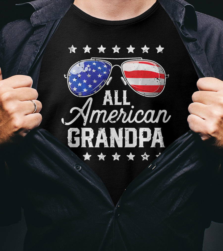 All American Grandpa Stars And Stripes Sunglasses Patriotic T-Shirt