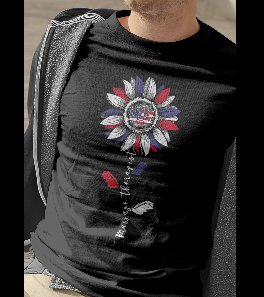 Massage Therapist Patriotic Sunflower American Flag T-Shirt