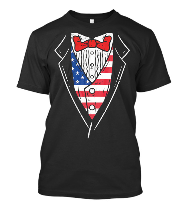 American Tuxedo Suit Stars Stripes Red Bowtie 4th Of July T-Shirt