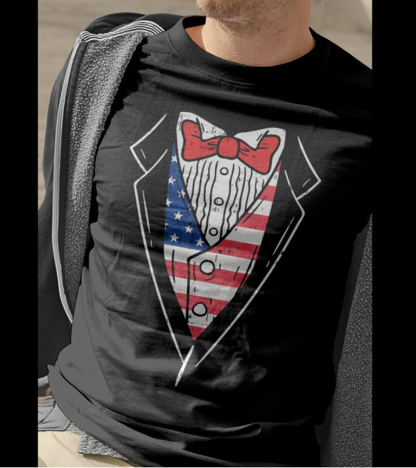 American Tuxedo Suit Stars Stripes Red Bowtie 4th Of July T-Shirt
