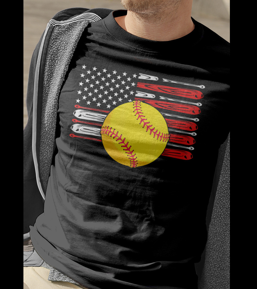 Vintage Softball American Flag T-Shirt
