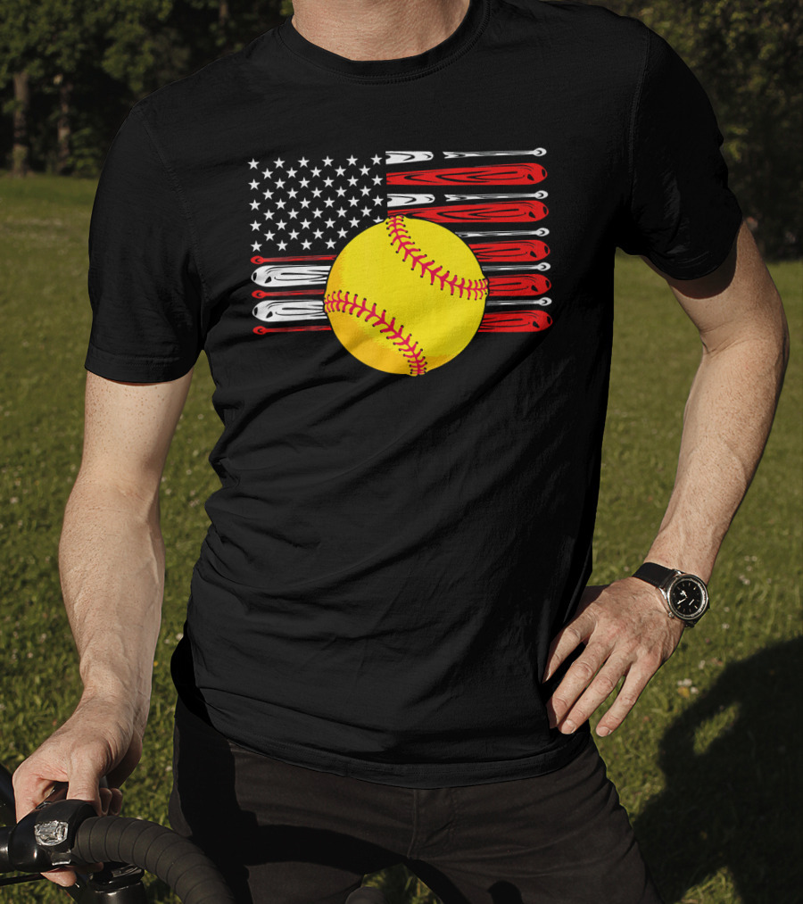 Vintage Softball American Flag T-Shirt