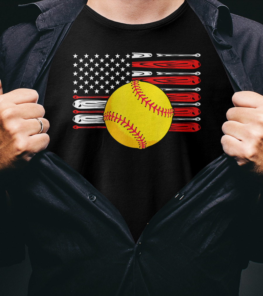 Vintage Softball American Flag T-Shirt