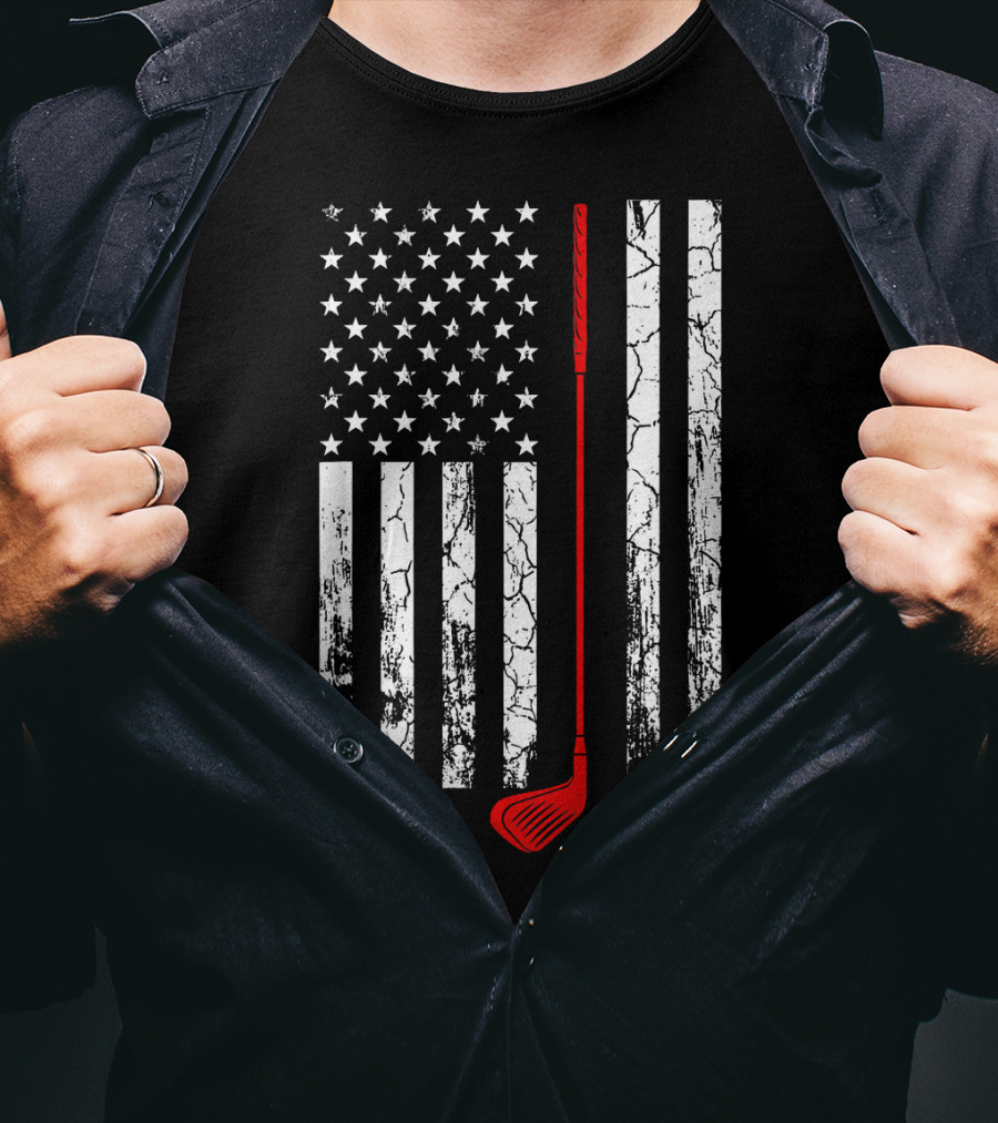 Vintage Retro Golf Club American Flag Patriot T-Shirt
