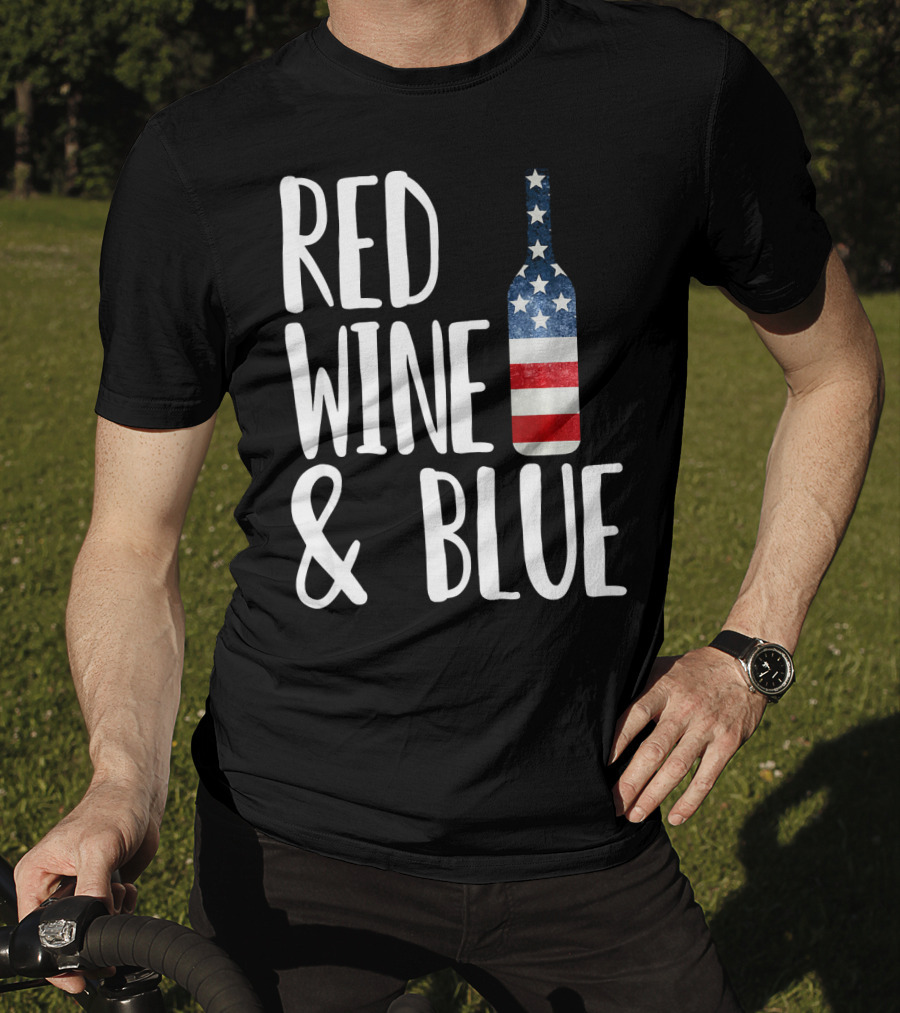 Red Wine And Blue Bottle USA Flag T-Shirt