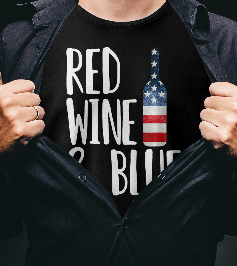 Red Wine And Blue Bottle USA Flag T-Shirt