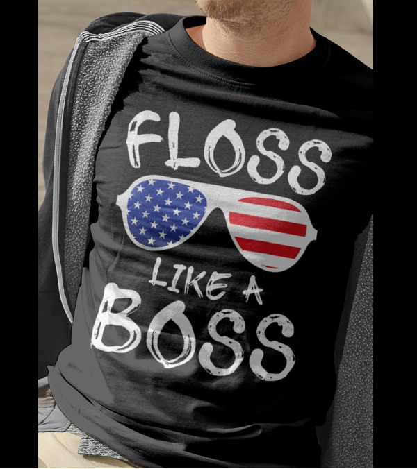 Floss Like A Boss Patriotic Sunglasses USA Stars Stripes 4th Of July T-Shirt