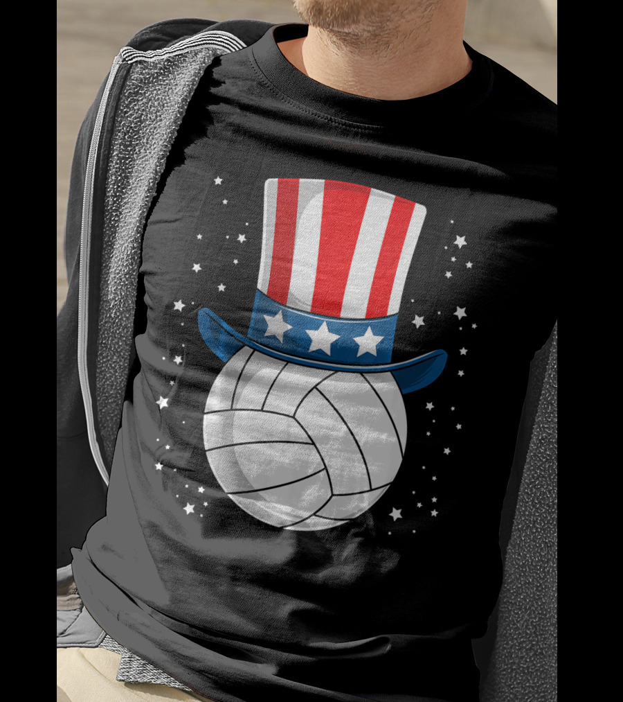 Volleyball Uncle Sam Hat American Flag Stars T-Shirt