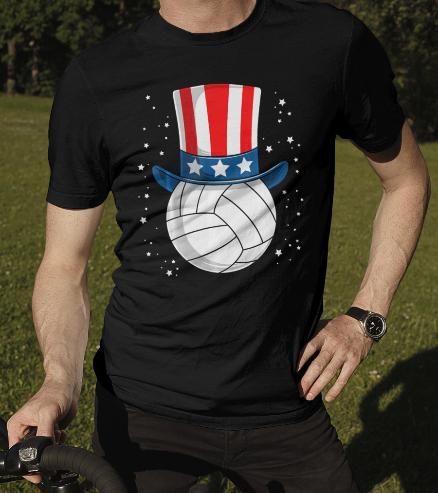 Volleyball Uncle Sam Hat American Flag Stars T-Shirt