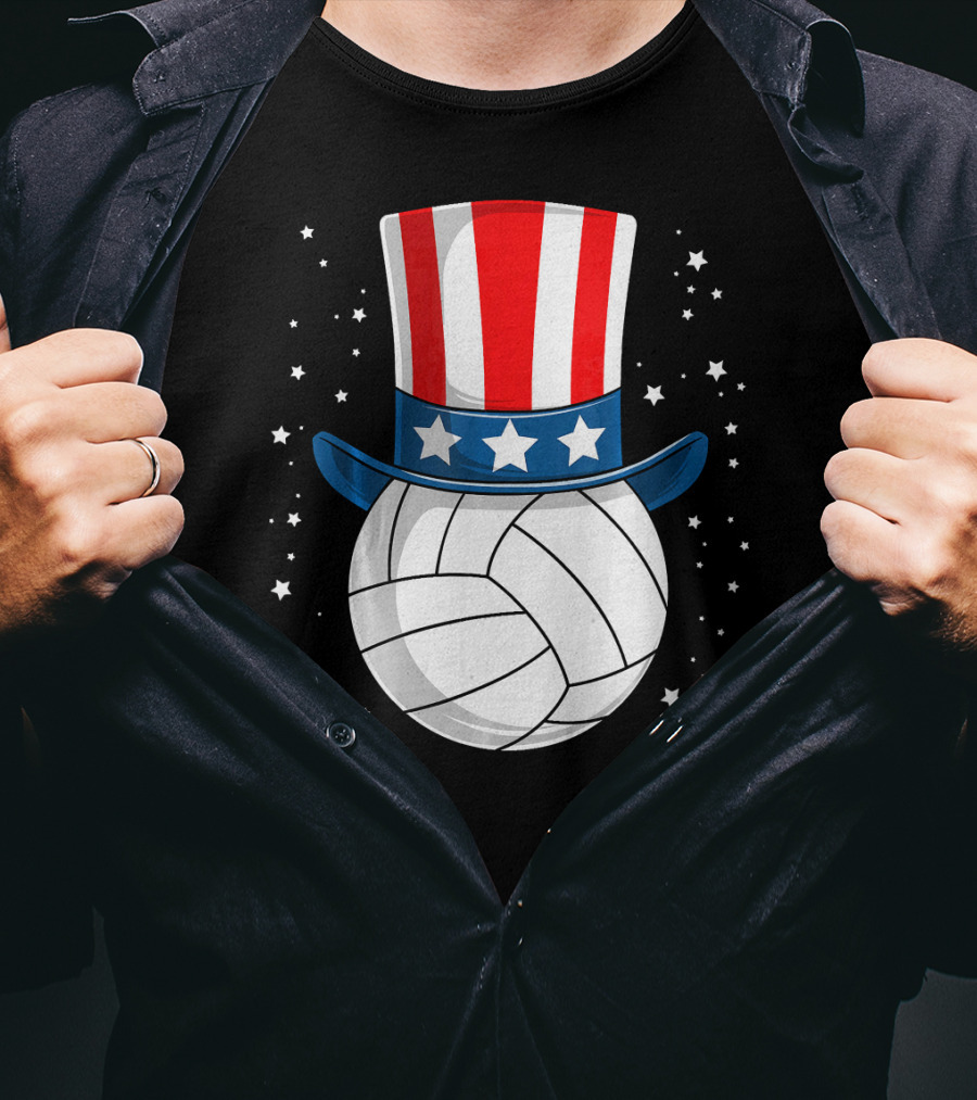 Volleyball Uncle Sam Hat American Flag Stars T-Shirt