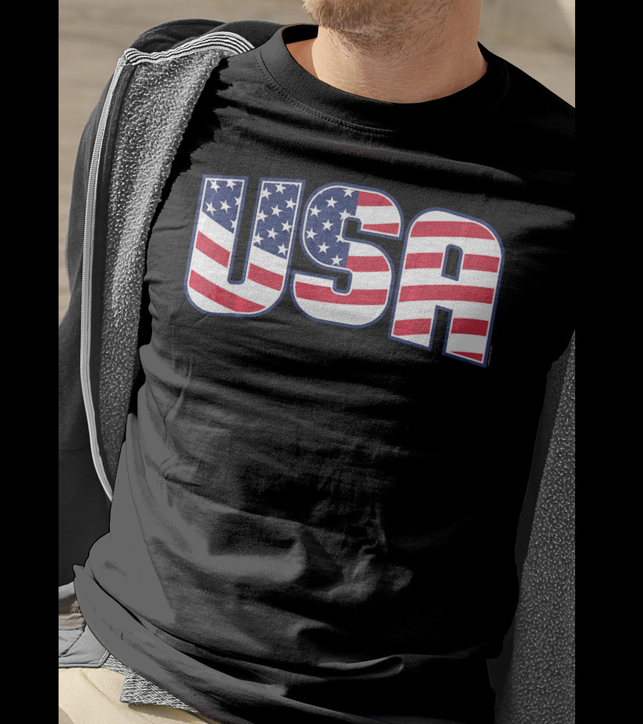 USA Flag Stars And Stripes Lettering T-Shirt