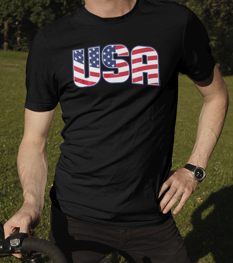 USA Flag Stars And Stripes Lettering T-Shirt