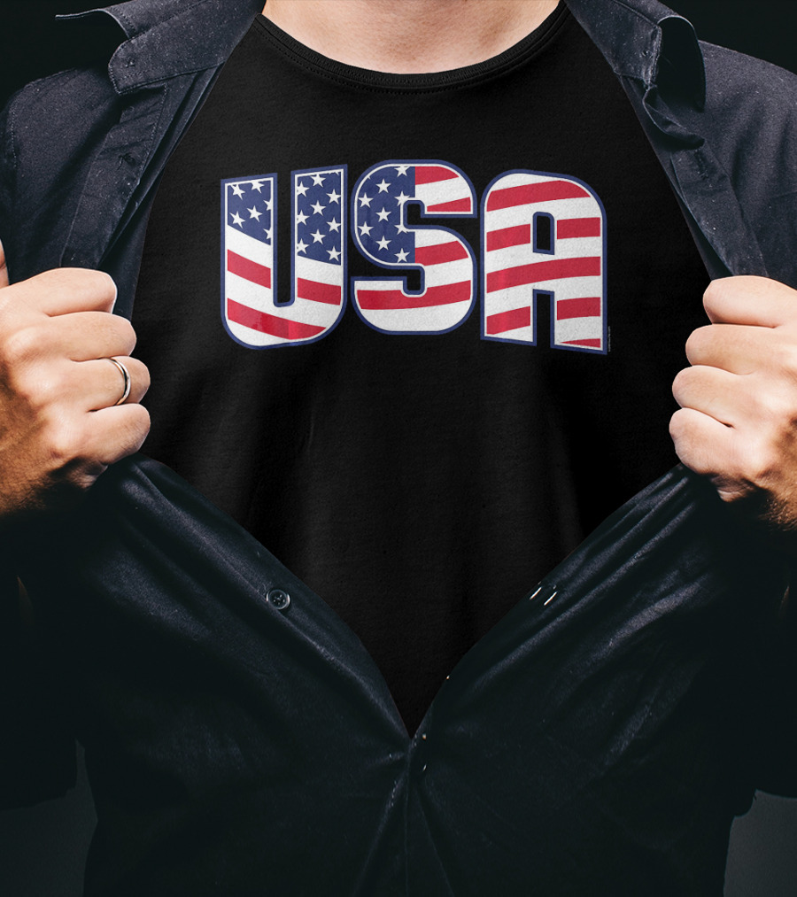 USA Flag Stars And Stripes Lettering T-Shirt