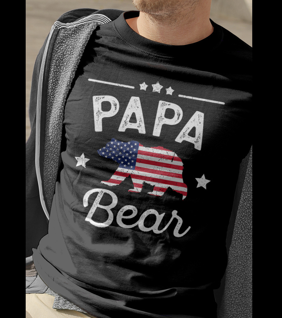 Papa Bear American Flag Stars T-Shirt