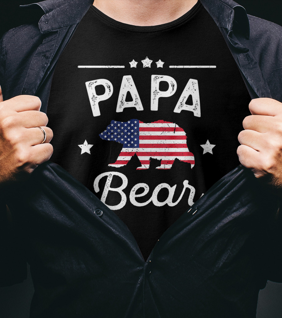 Papa Bear American Flag Stars T-Shirt