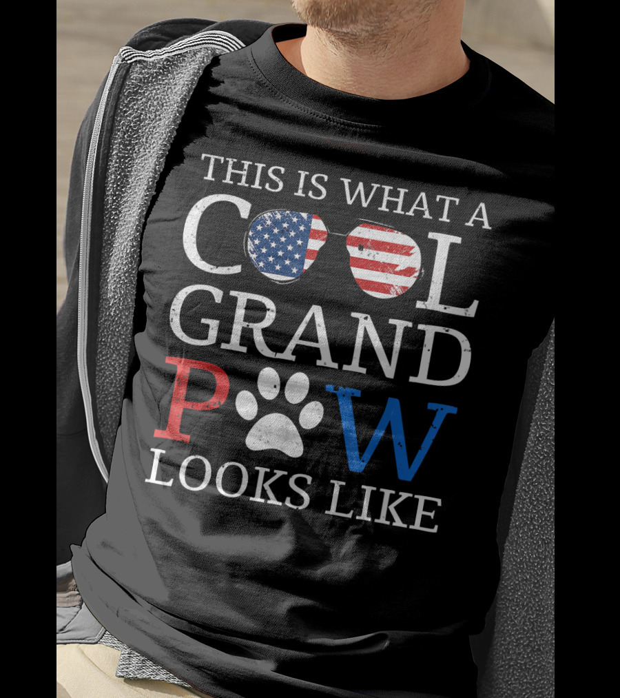 This Is What A Cool Grand Paw Looks Like American Flag Glasses Paw Prints T-Shirt