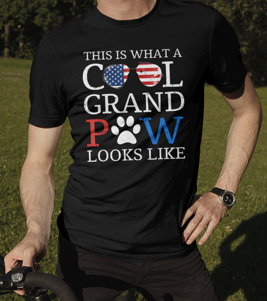 This Is What A Cool Grand Paw Looks Like American Flag Glasses Paw Prints T-Shirt