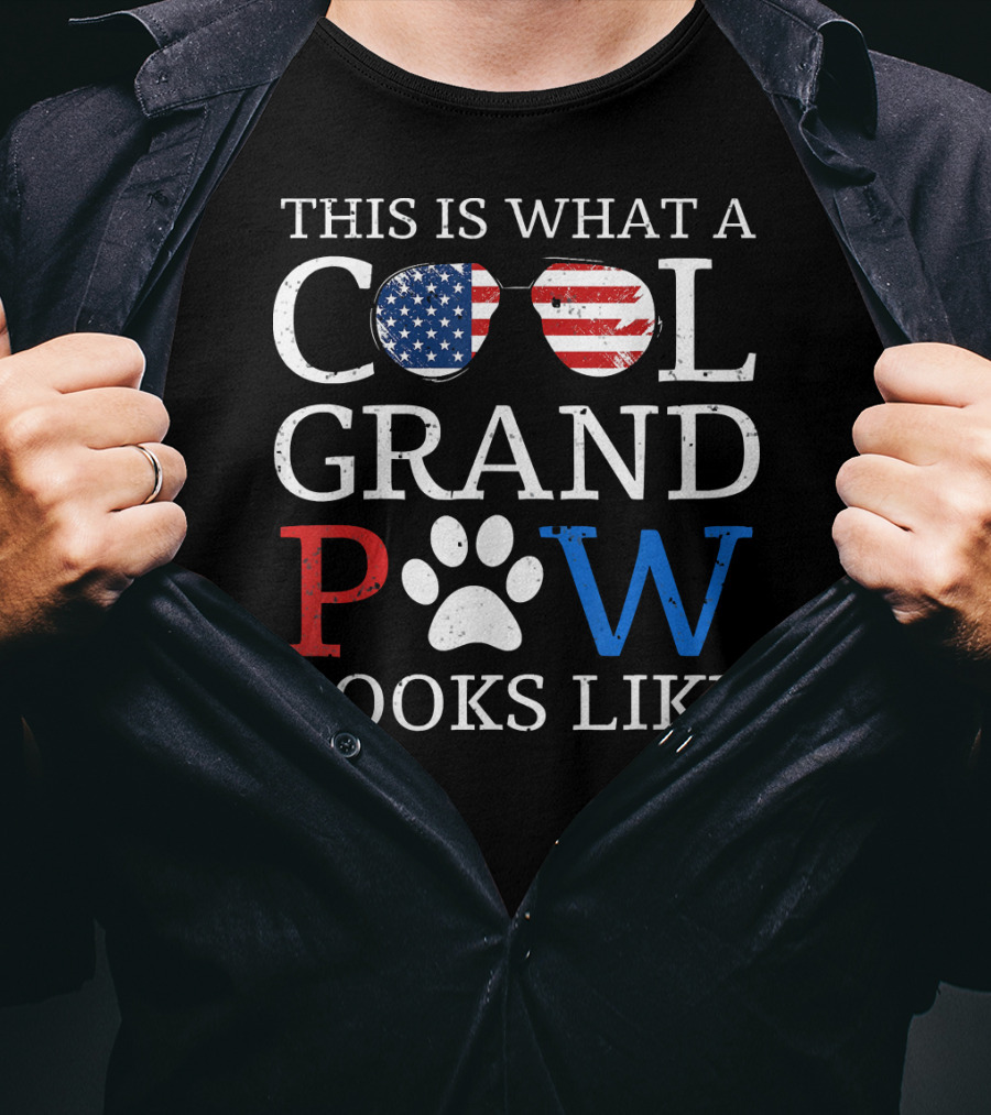 This Is What A Cool Grand Paw Looks Like American Flag Glasses Paw Prints T-Shirt