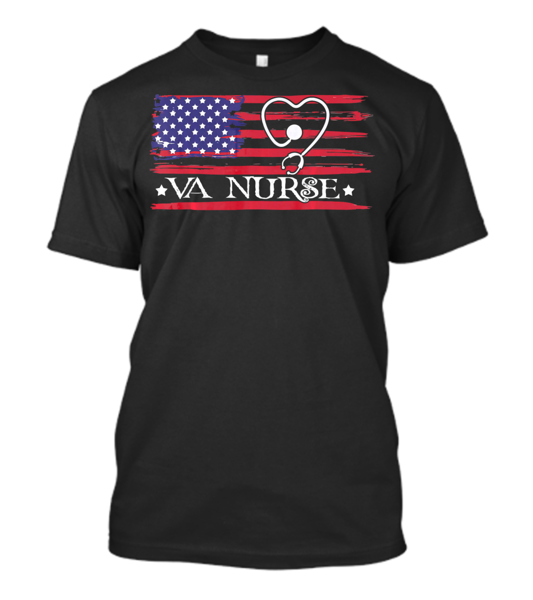 American Flag VA Nurse Heart Stethoscope Patriotic T-Shirt