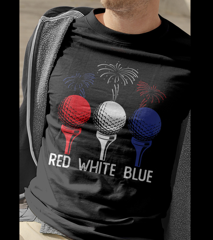 Golf Red White Blue US Flag Patriotic Fireworks T-Shirt