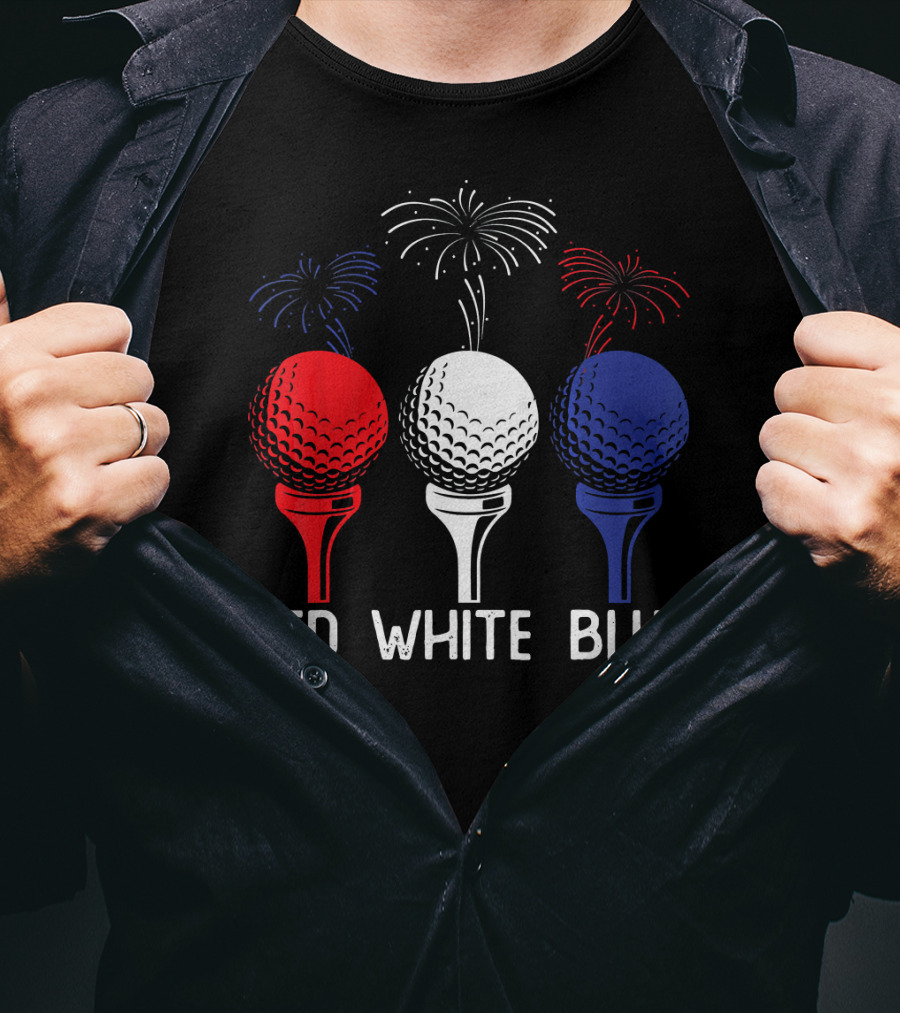 Golf Red White Blue US Flag Patriotic Fireworks T-Shirt