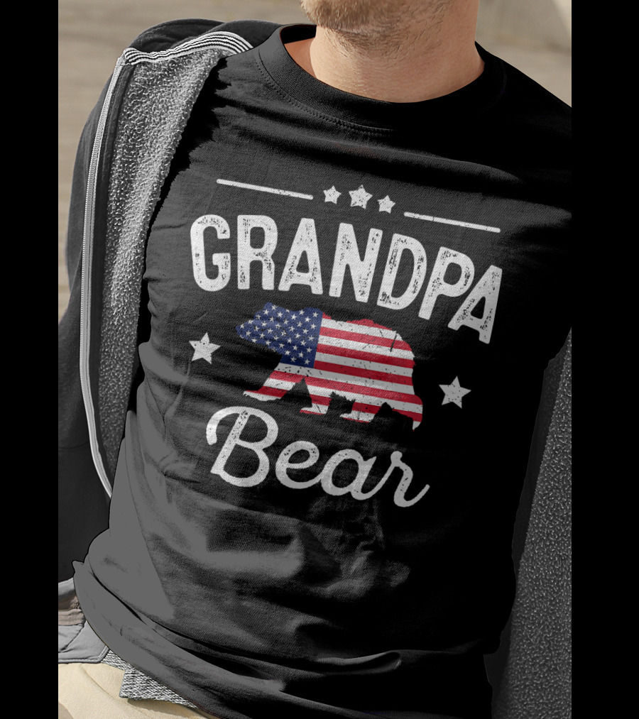 Grandpa Bear American Flag T-Shirt