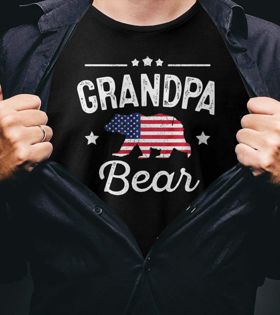 Grandpa Bear American Flag T-Shirt