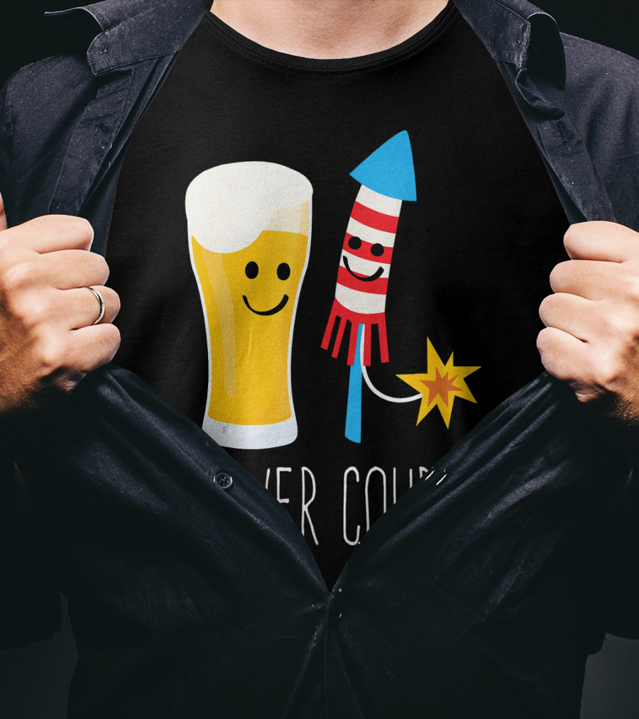 Beer And Fireworks Power Couple Smiling Glass And Rocket T-Shirt