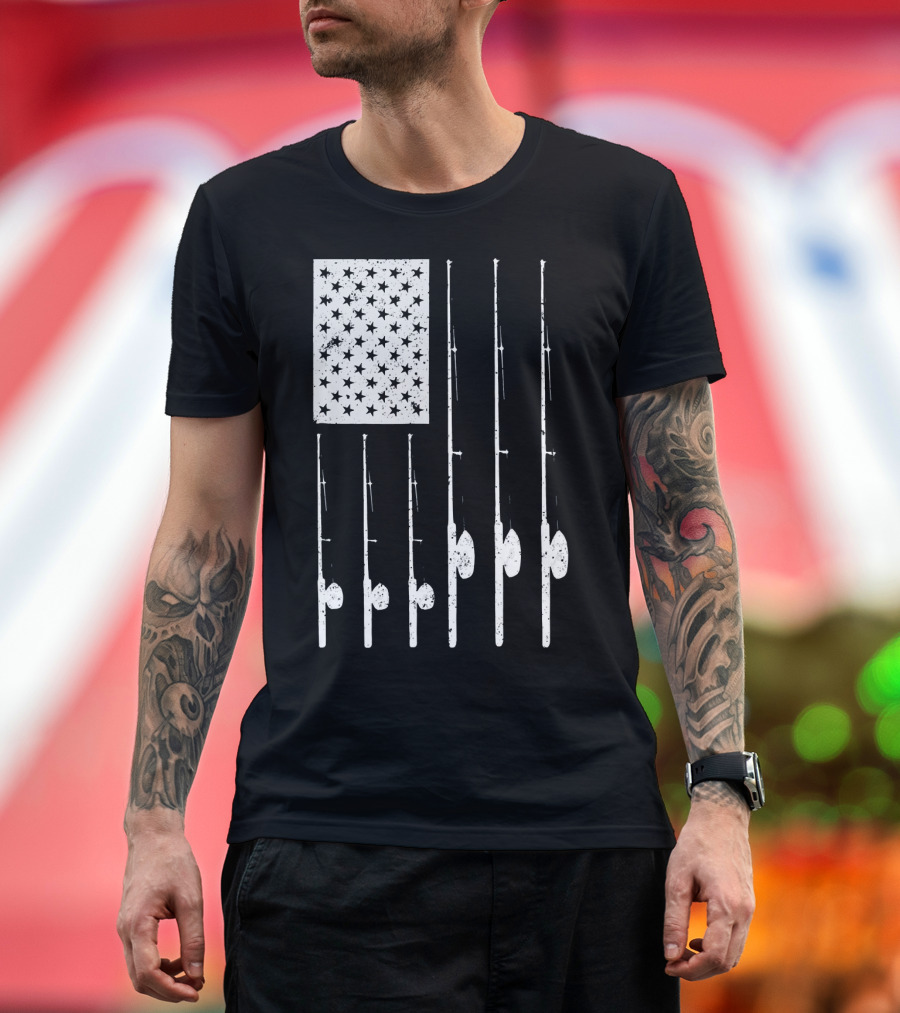American Flag Fishing Rods USA Patriotic T-Shirt
