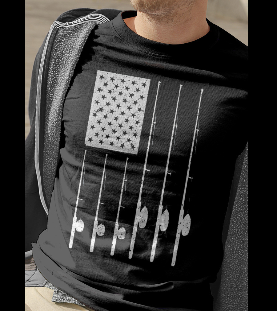 American Flag Fishing Rods USA Patriotic T-Shirt