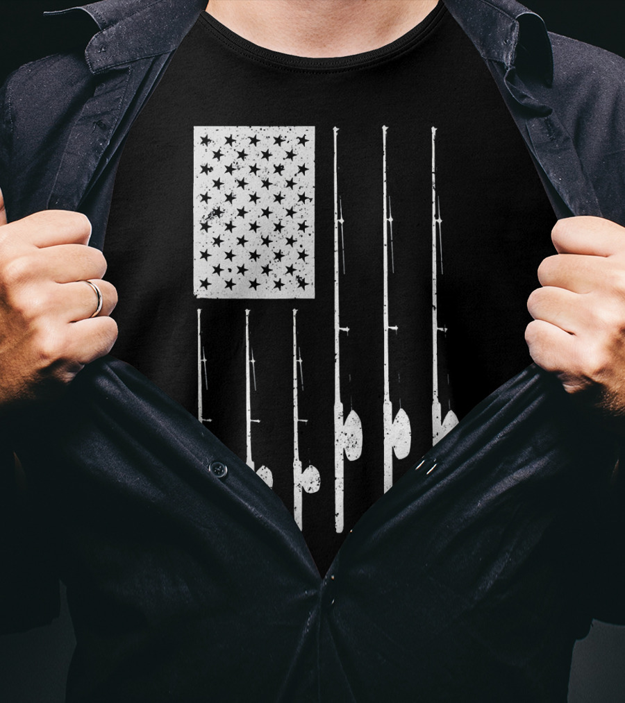 American Flag Fishing Rods USA Patriotic T-Shirt