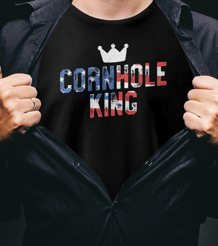 Cornhole King Patriotic American Theme With Crown T-Shirt