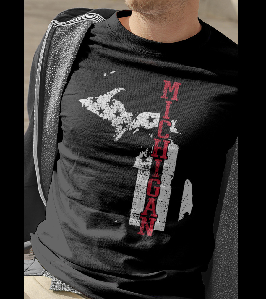 Michigan State Vintage USA Flag Patriotic Map T-Shirt