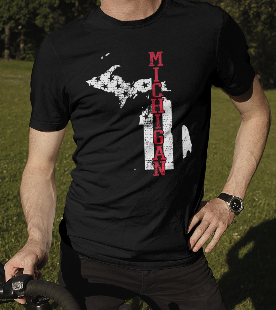 Michigan State Vintage USA Flag Patriotic Map T-Shirt