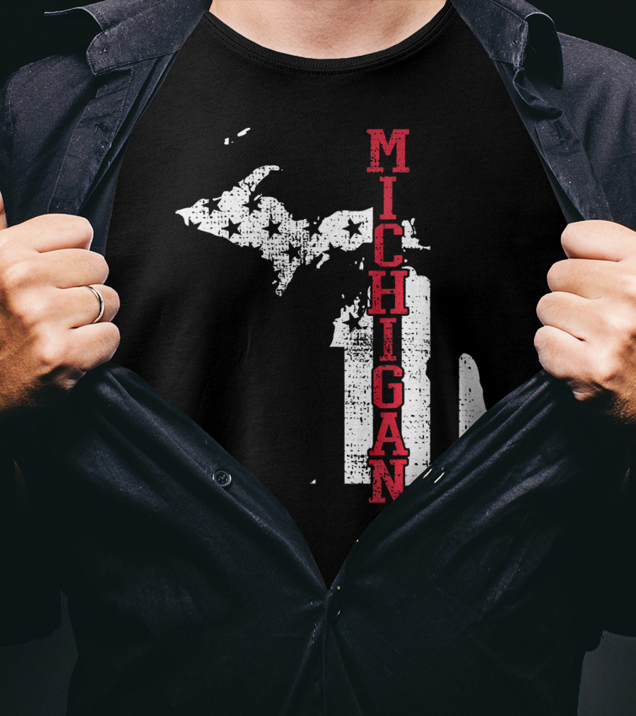 Michigan State Vintage USA Flag Patriotic Map T-Shirt
