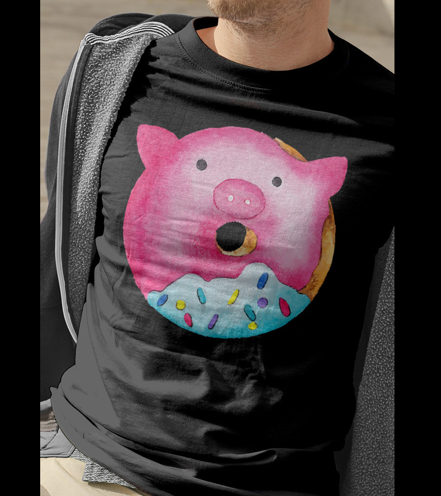 Donut Pig Watercolor Pink Frosting Sprinkles T-Shirt